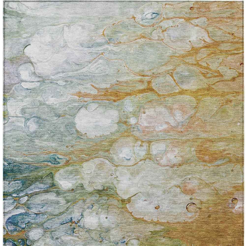 9' X 12' Orange Abstract Washable Indoor Outdoor Area Rug