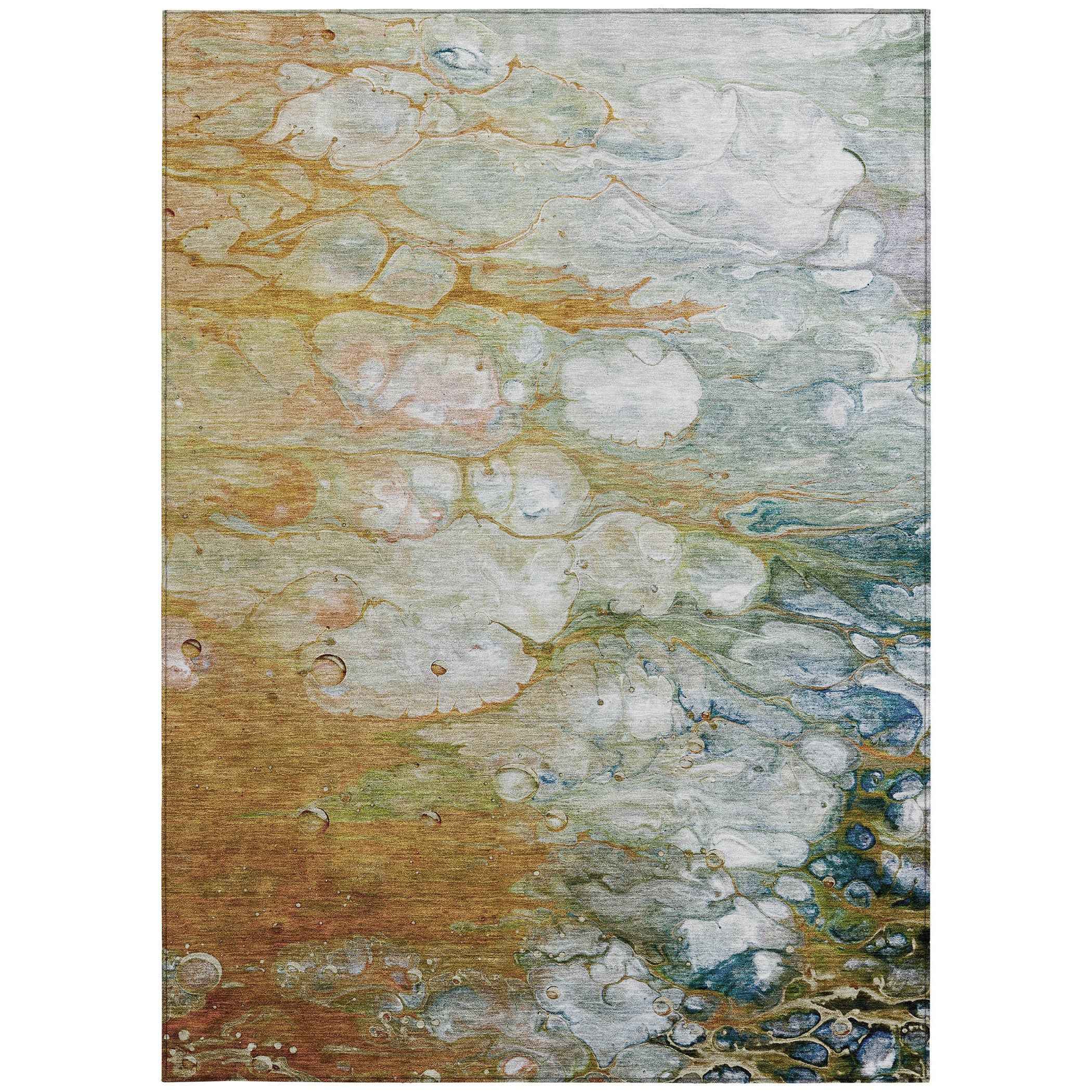 9' X 12' Orange Abstract Washable Indoor Outdoor Area Rug