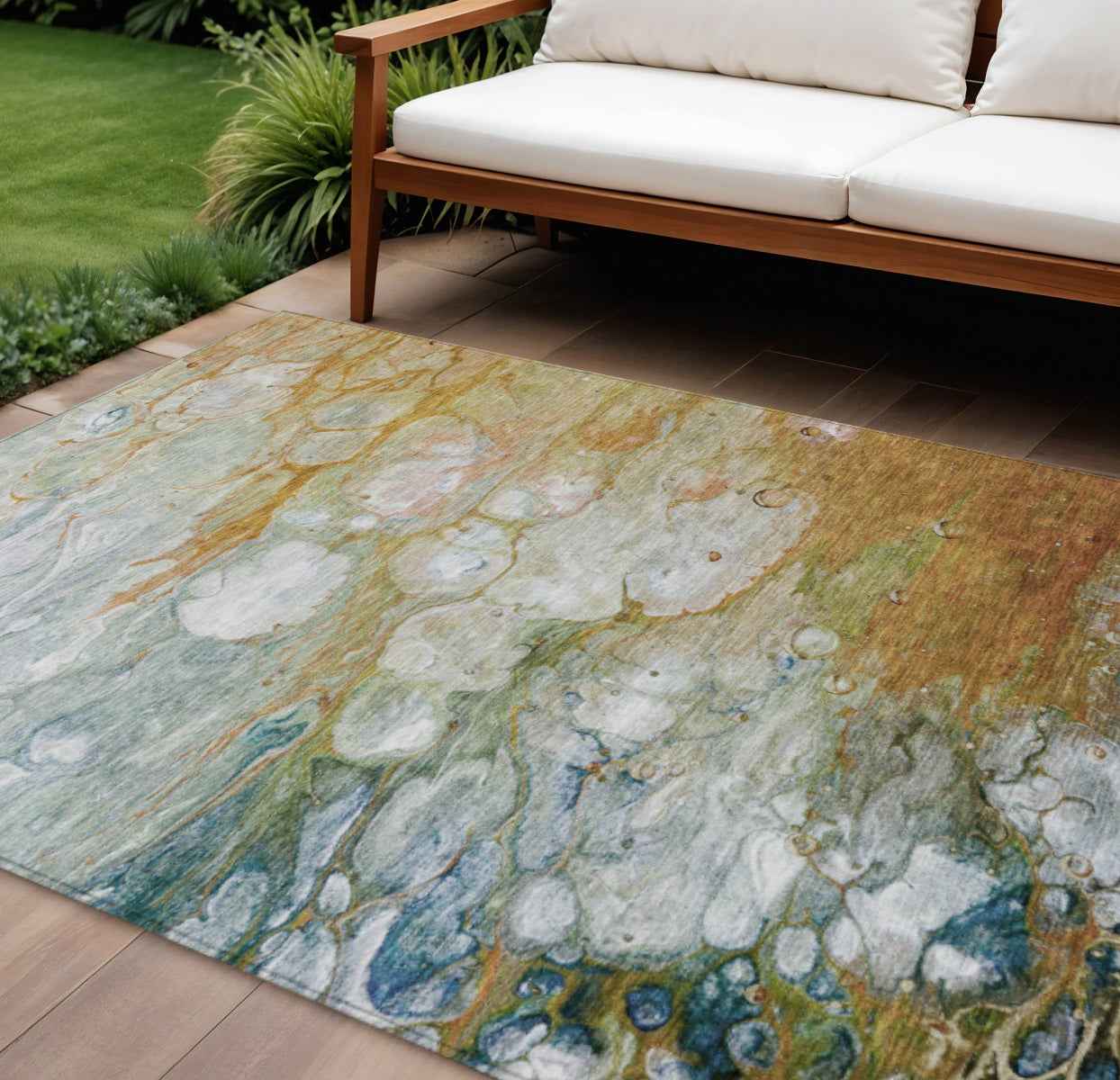9' X 12' Orange Abstract Washable Indoor Outdoor Area Rug