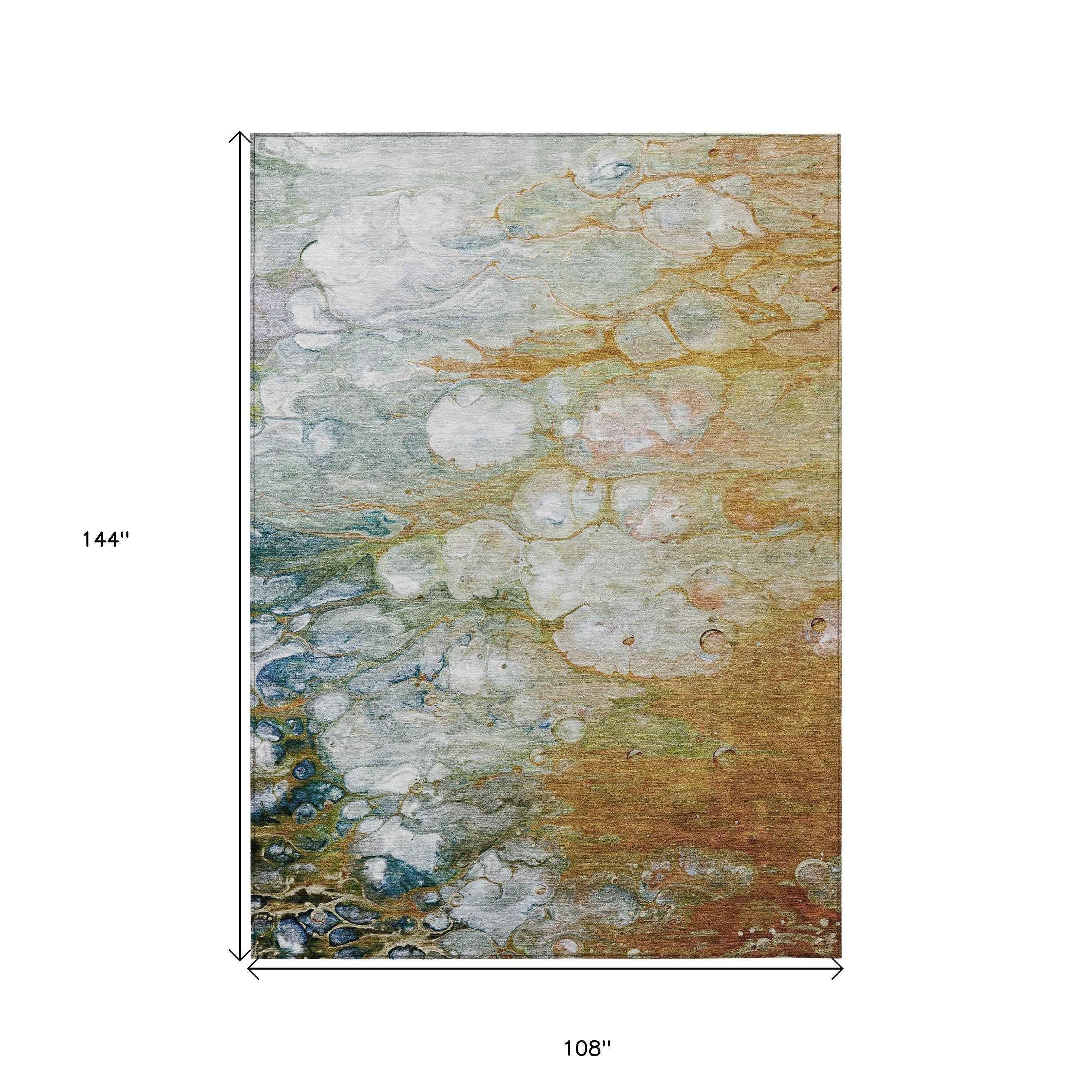 9' X 12' Orange Abstract Washable Indoor Outdoor Area Rug