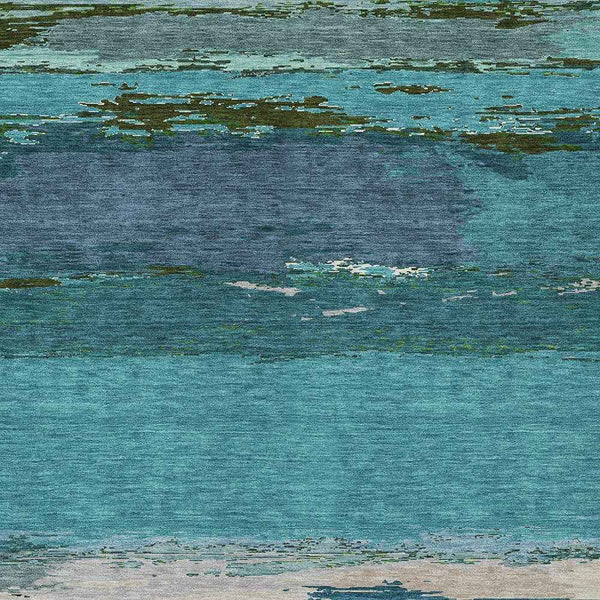 10' X 14' Teal Blue Abstract Washable Indoor Outdoor Area Rug