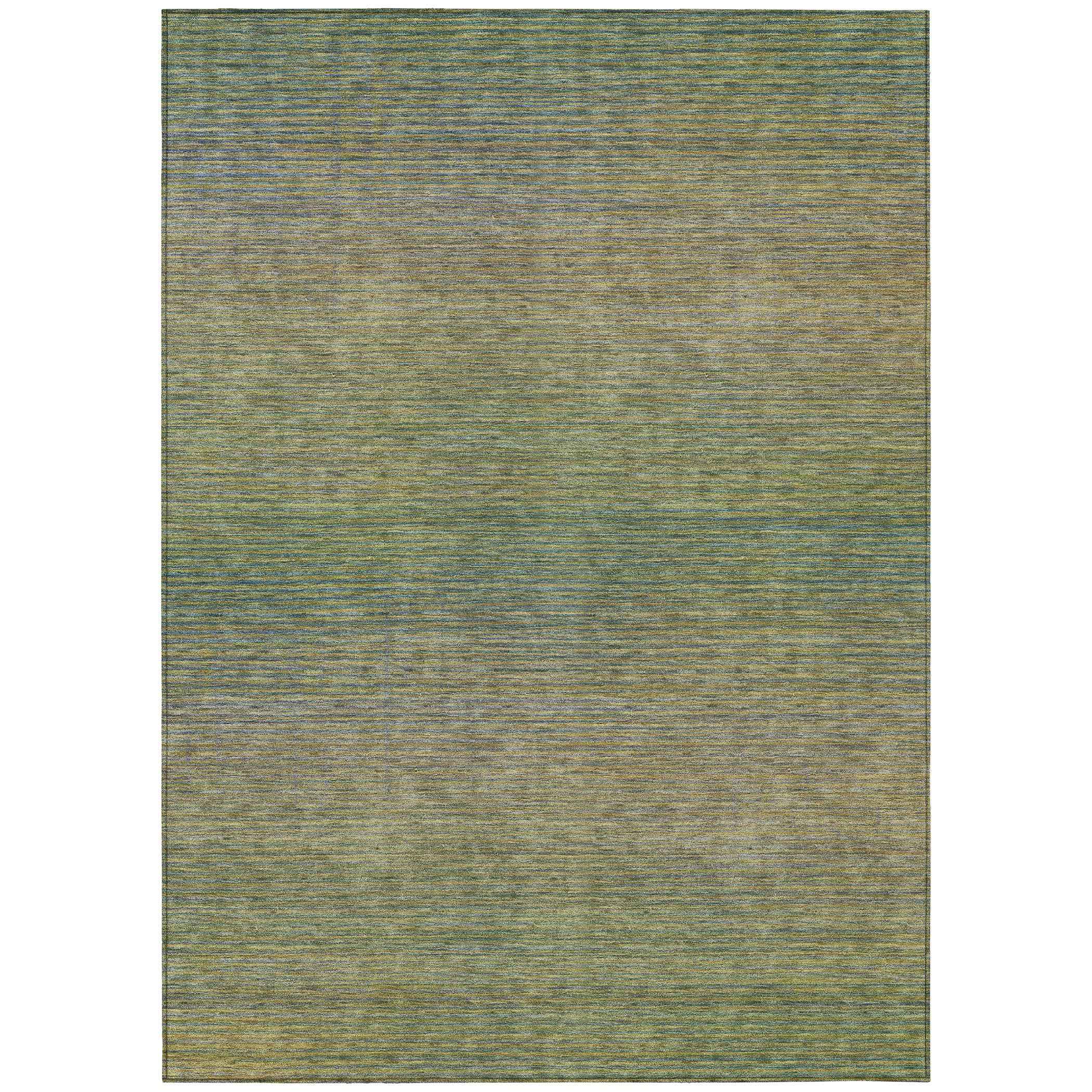 9' X 12' Fern Green Striped Washable Indoor Outdoor Area Rug