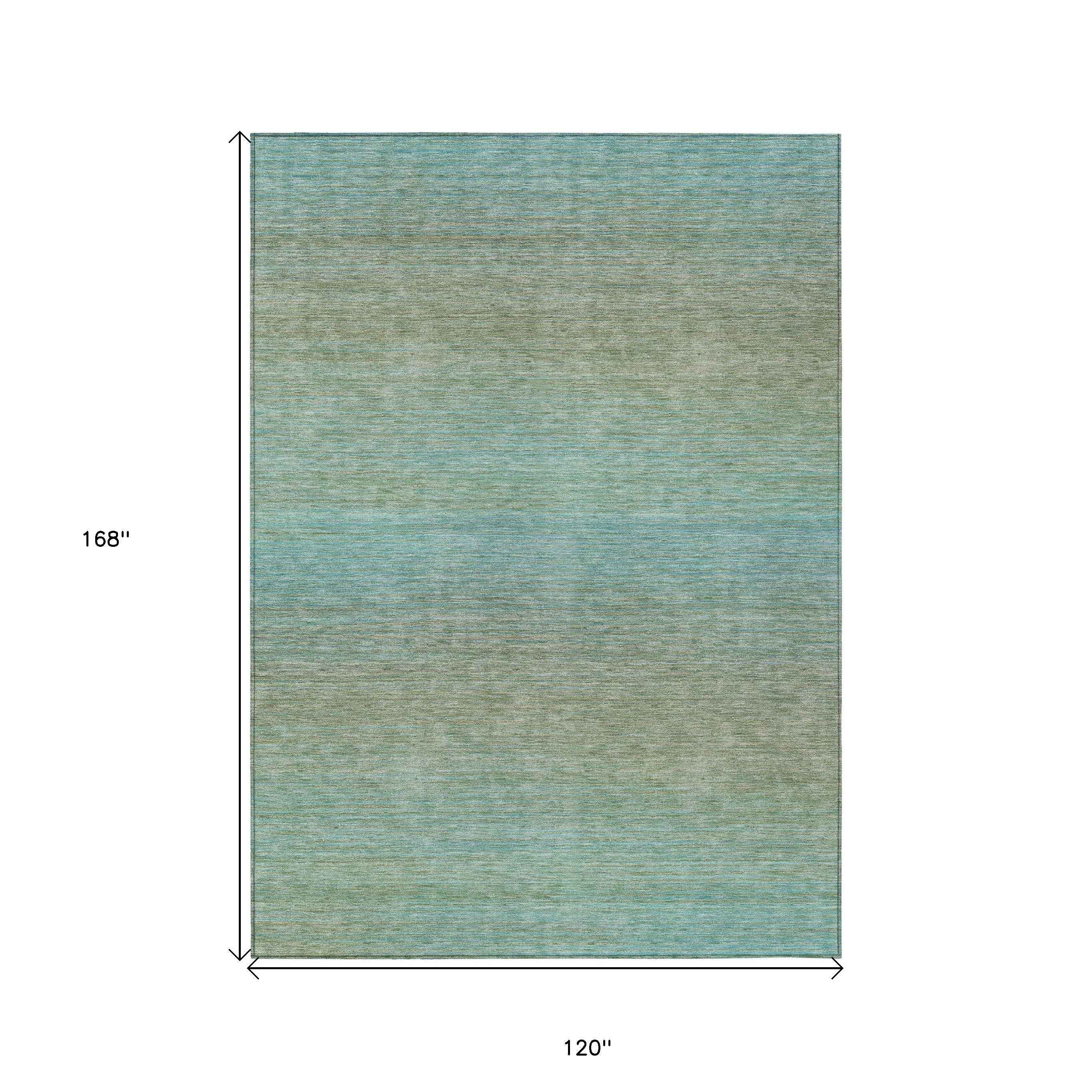 10' X 14' Teal Blue Striped Washable Indoor Outdoor Area Rug