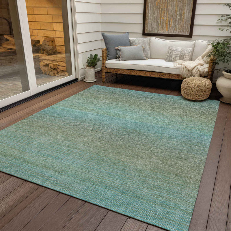 10' X 14' Teal Blue Striped Washable Indoor Outdoor Area Rug