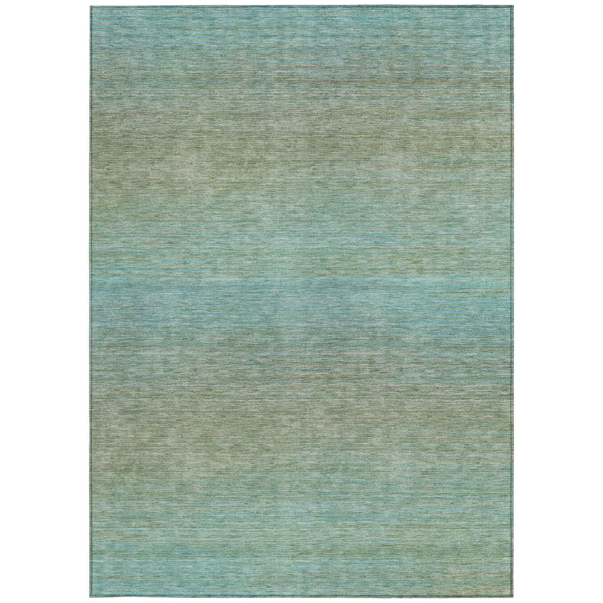 10' X 14' Teal Blue Striped Washable Indoor Outdoor Area Rug