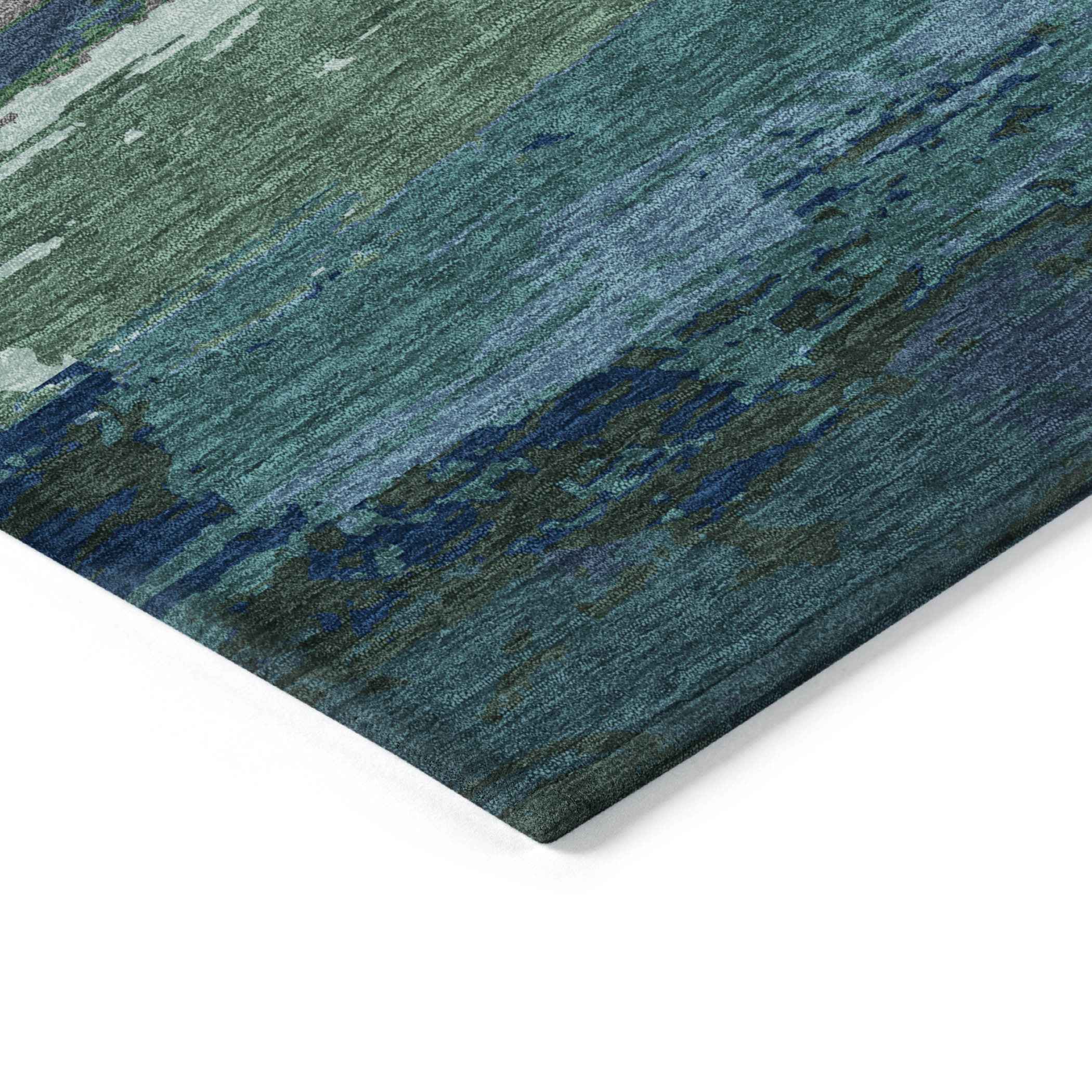 3' X 5' Teal Blue Abstract Washable Indoor Outdoor Area Rug