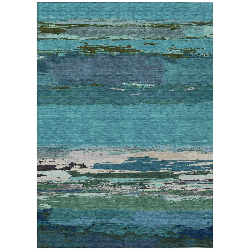 3' X 5' Teal Blue Abstract Washable Indoor Outdoor Area Rug