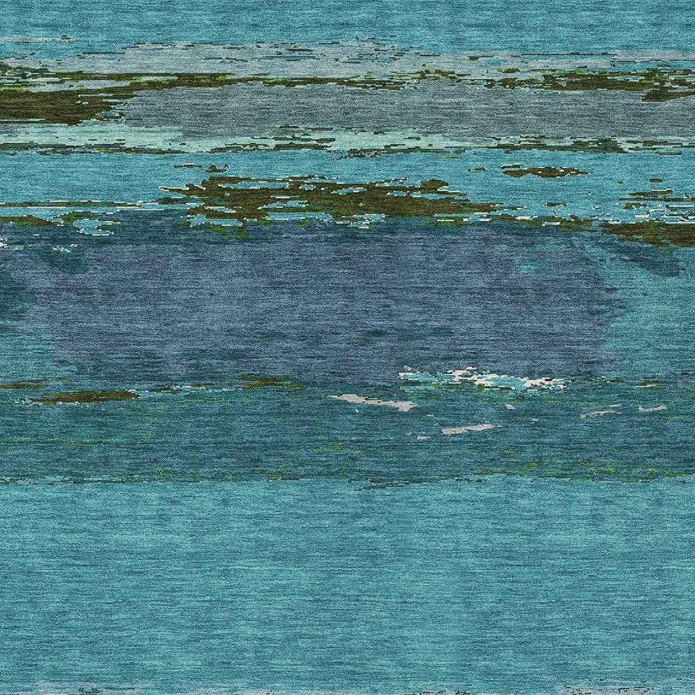 3' X 5' Teal Blue Abstract Washable Indoor Outdoor Area Rug