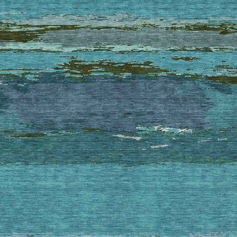 3' X 5' Teal Blue Abstract Washable Indoor Outdoor Area Rug