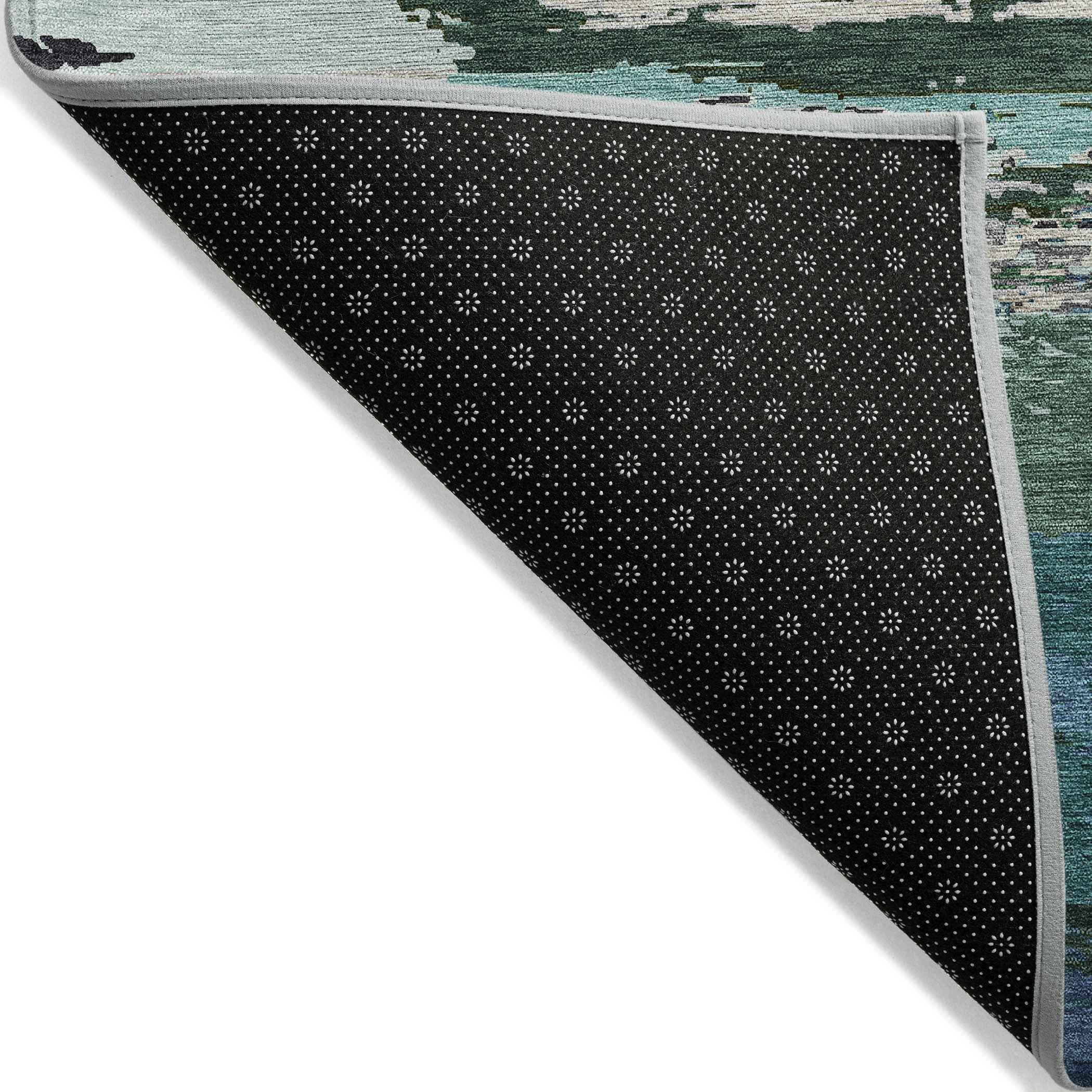 3' X 5' Teal Blue Abstract Washable Indoor Outdoor Area Rug