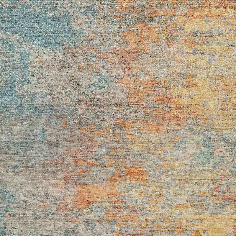 10' X 14' Teal Blue Abstract Washable Indoor Outdoor Area Rug