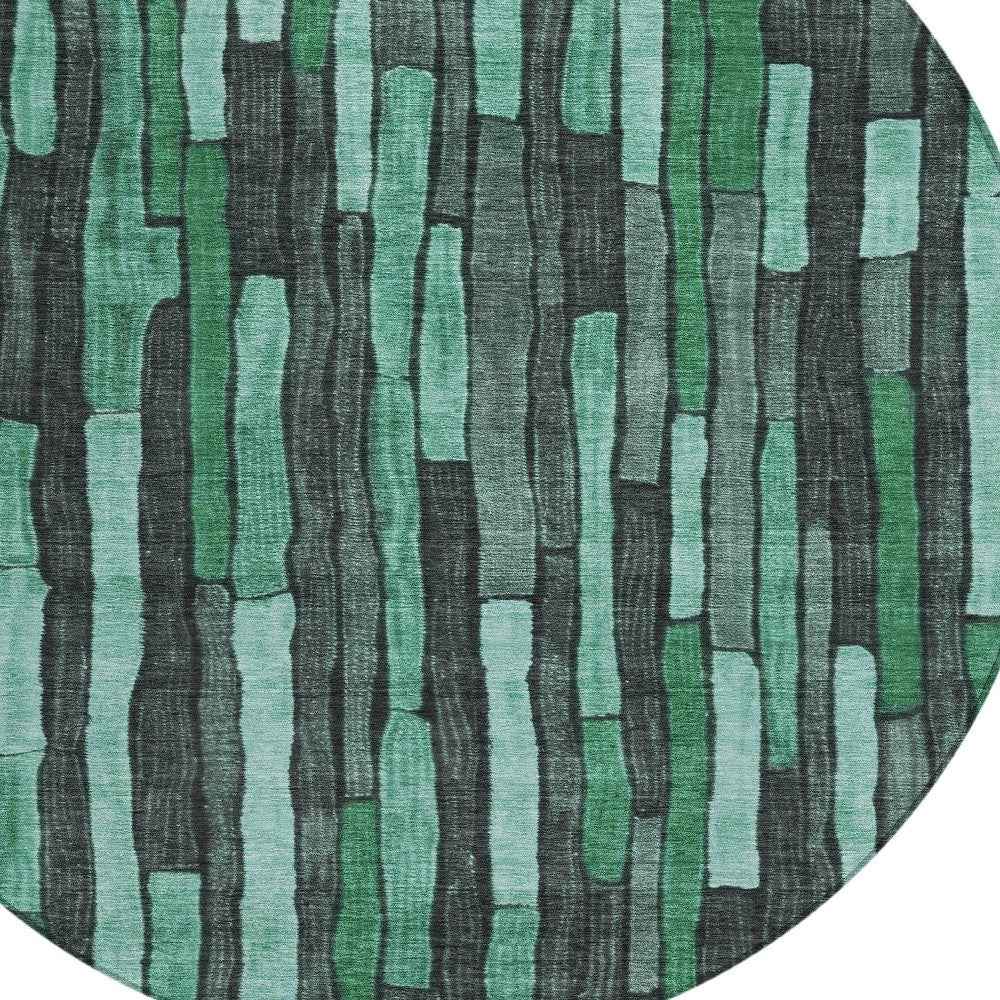 8' Sage Teal Blue And Emerald Round Striped Washable Indoor Outdoor Area Rug