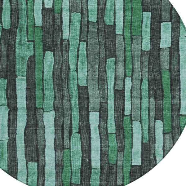 8' Sage Teal Blue And Emerald Round Striped Washable Indoor Outdoor Area Rug