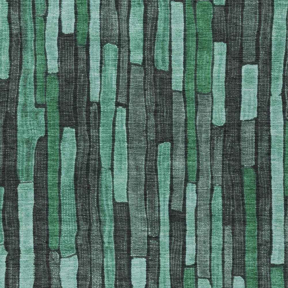 9' X 12' Sage Teal Blue And Emerald Striped Washable Indoor Outdoor Area Rug