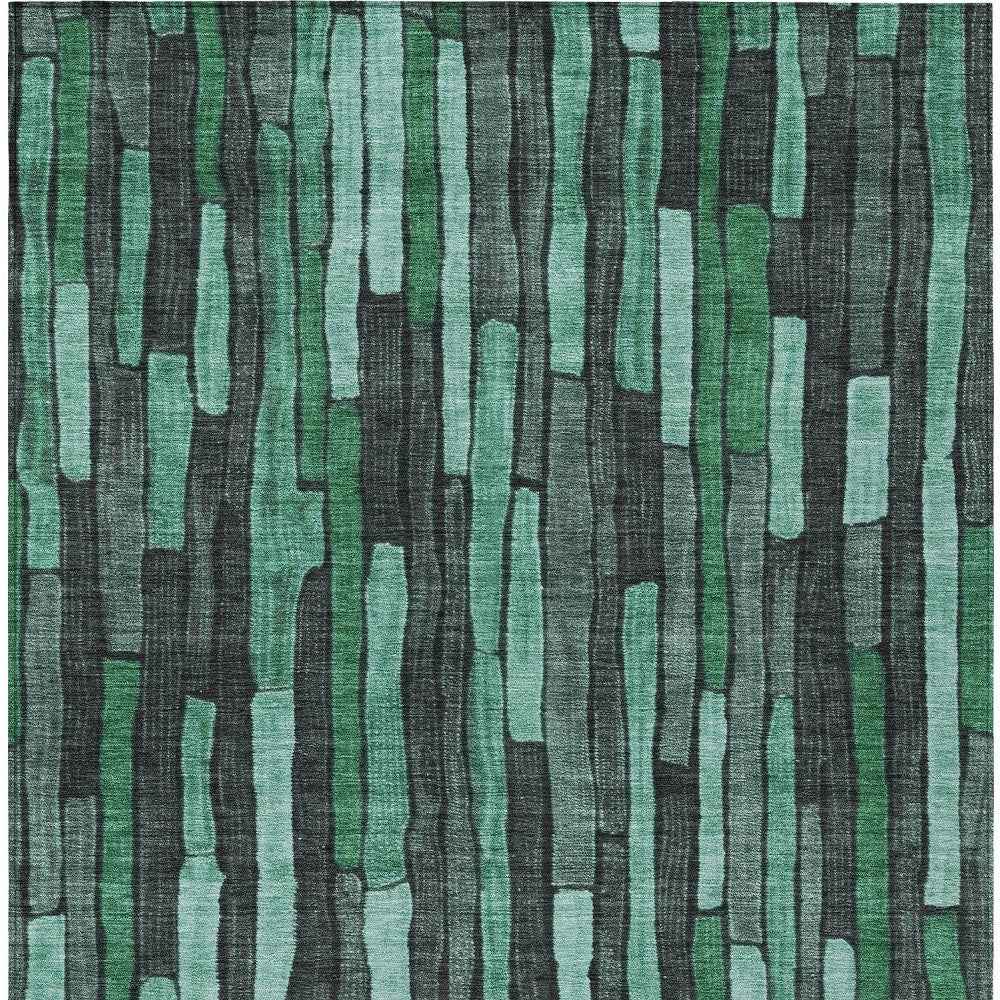 9' X 12' Sage Teal Blue And Emerald Striped Washable Indoor Outdoor Area Rug