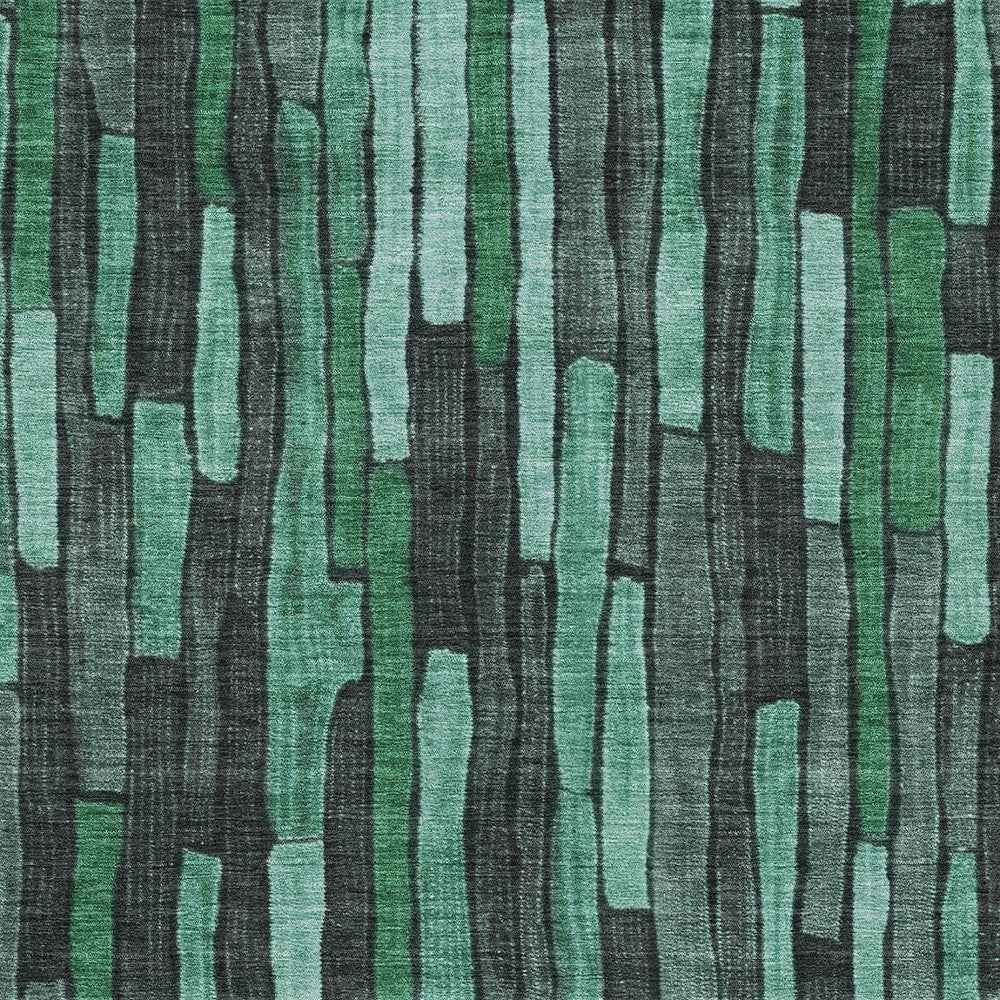 8' X 10' Sage Teal Blue And Emerald Striped Washable Indoor Outdoor Area Rug