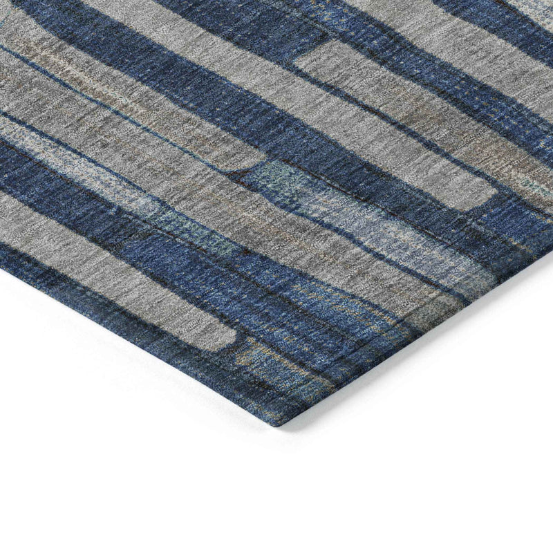 8' Navy Blue And Denim Blue Round Striped Washable Indoor Outdoor Area Rug