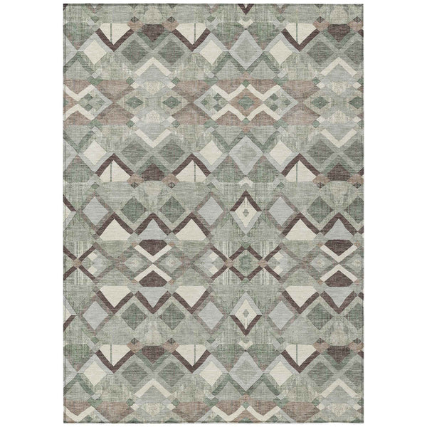 10' X 14' Sage And Off White Geometric Washable Indoor Outdoor Area Rug