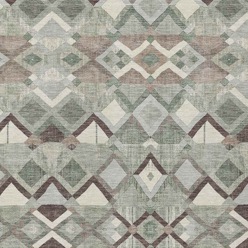 10' X 14' Sage And Off White Geometric Washable Indoor Outdoor Area Rug