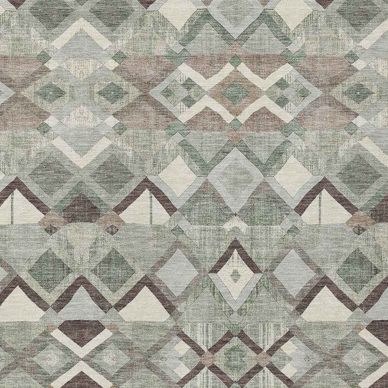 10' X 14' Sage And Off White Geometric Washable Indoor Outdoor Area Rug