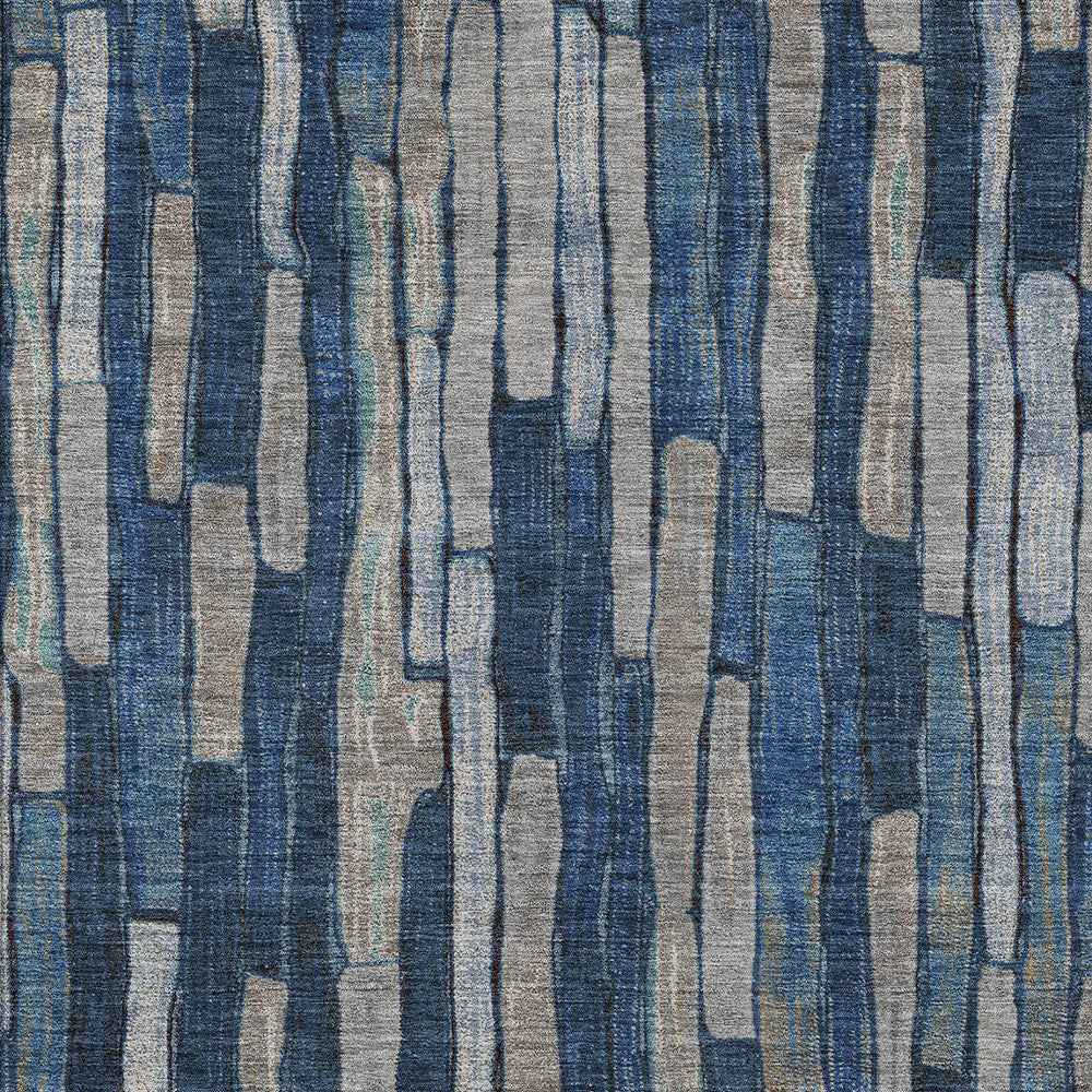 5' X 8' Navy Blue And Denim Blue Striped Washable Indoor Outdoor Area Rug