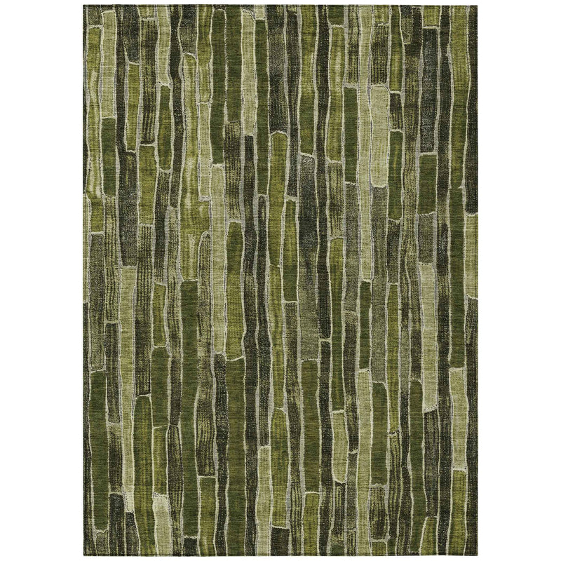 8' X 10' Olive Green And Dark Olive Green Striped Washable Indoor Outdoor Area Rug