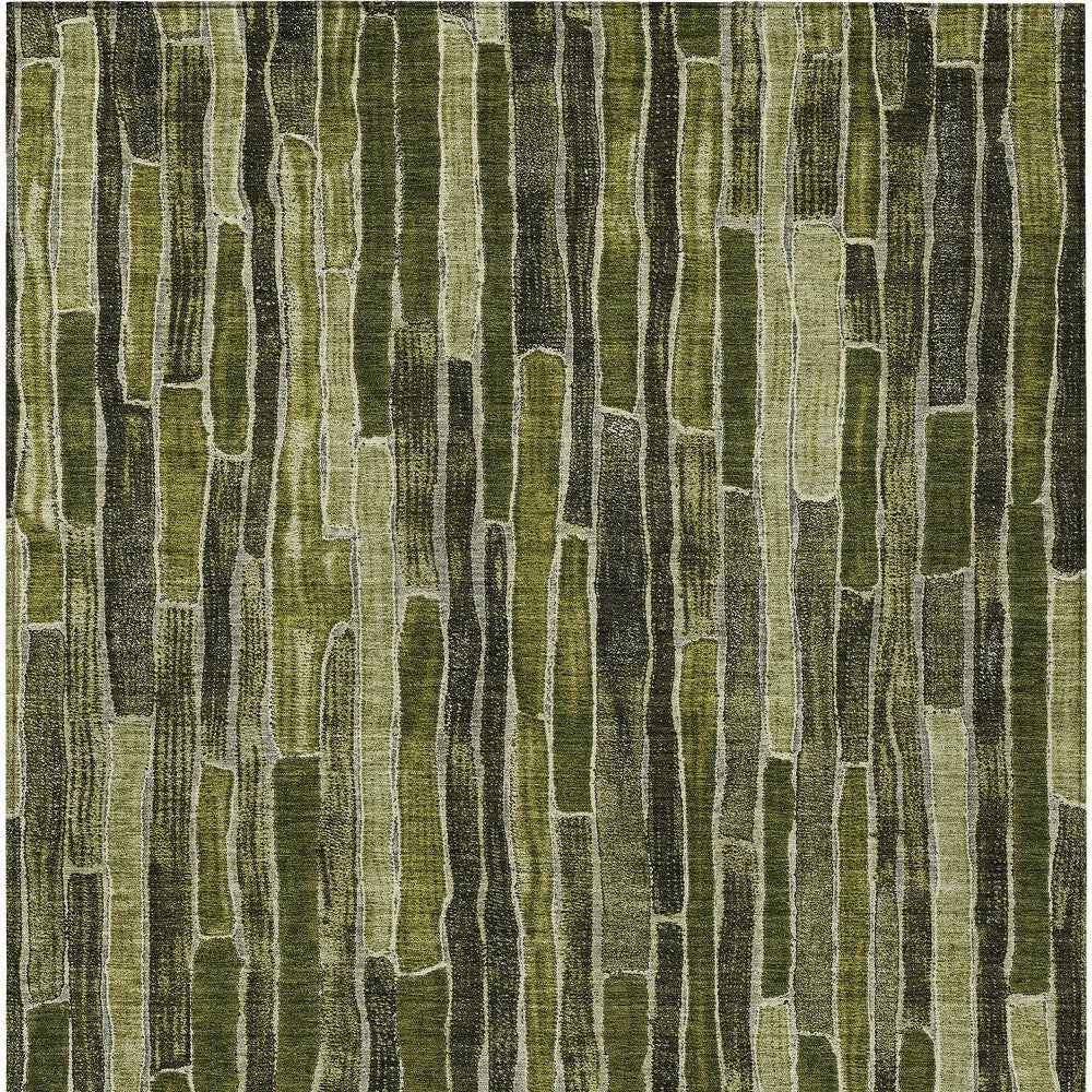 8' X 10' Olive Green And Dark Olive Green Striped Washable Indoor Outdoor Area Rug