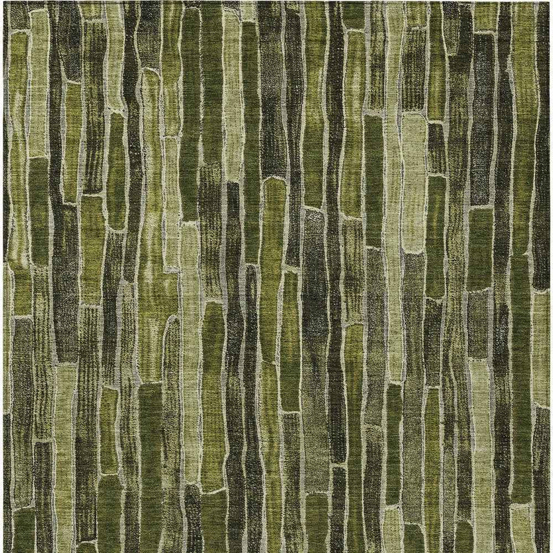 8' X 10' Olive Green And Dark Olive Green Striped Washable Indoor Outdoor Area Rug