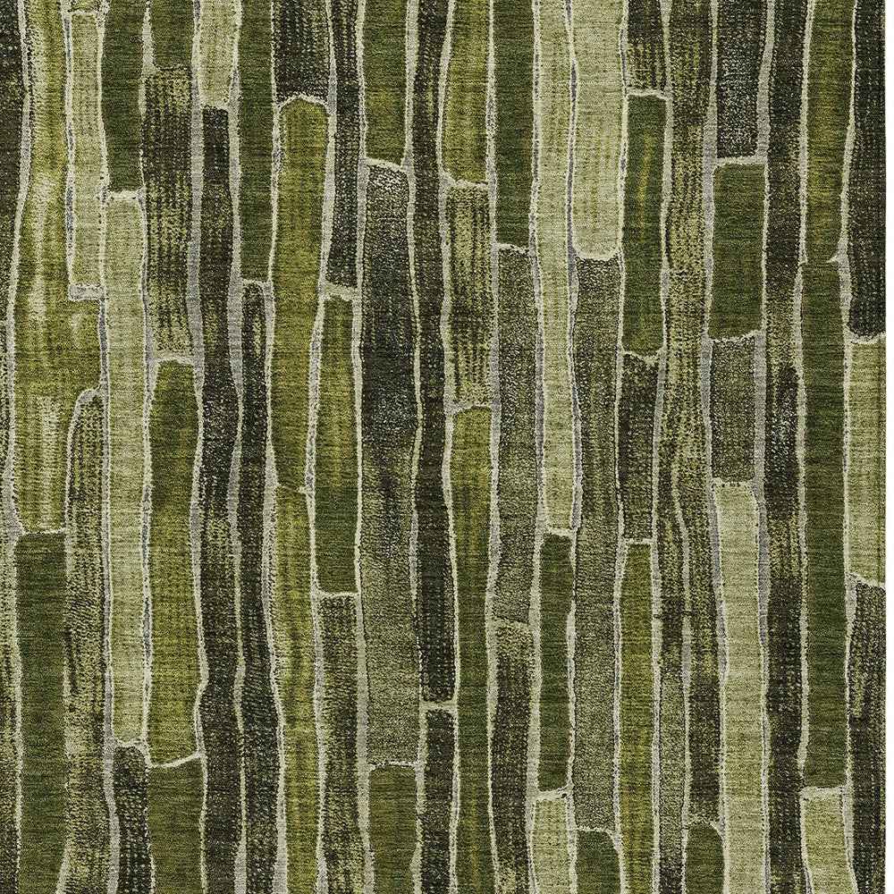 8' X 10' Olive Green And Dark Olive Green Striped Washable Indoor Outdoor Area Rug