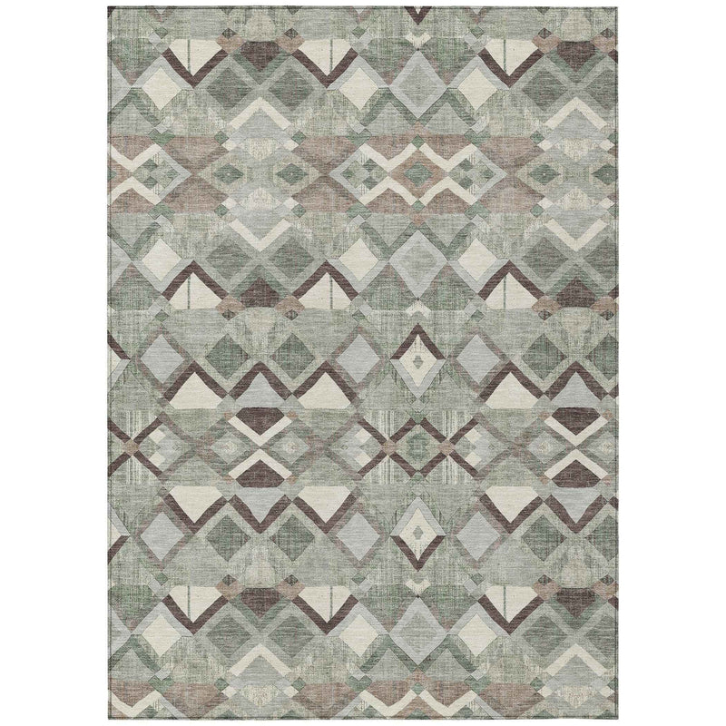 8' X 10' Sage And Off White Geometric Washable Indoor Outdoor Area Rug
