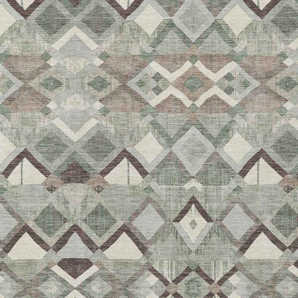 8' X 10' Sage And Off White Geometric Washable Indoor Outdoor Area Rug