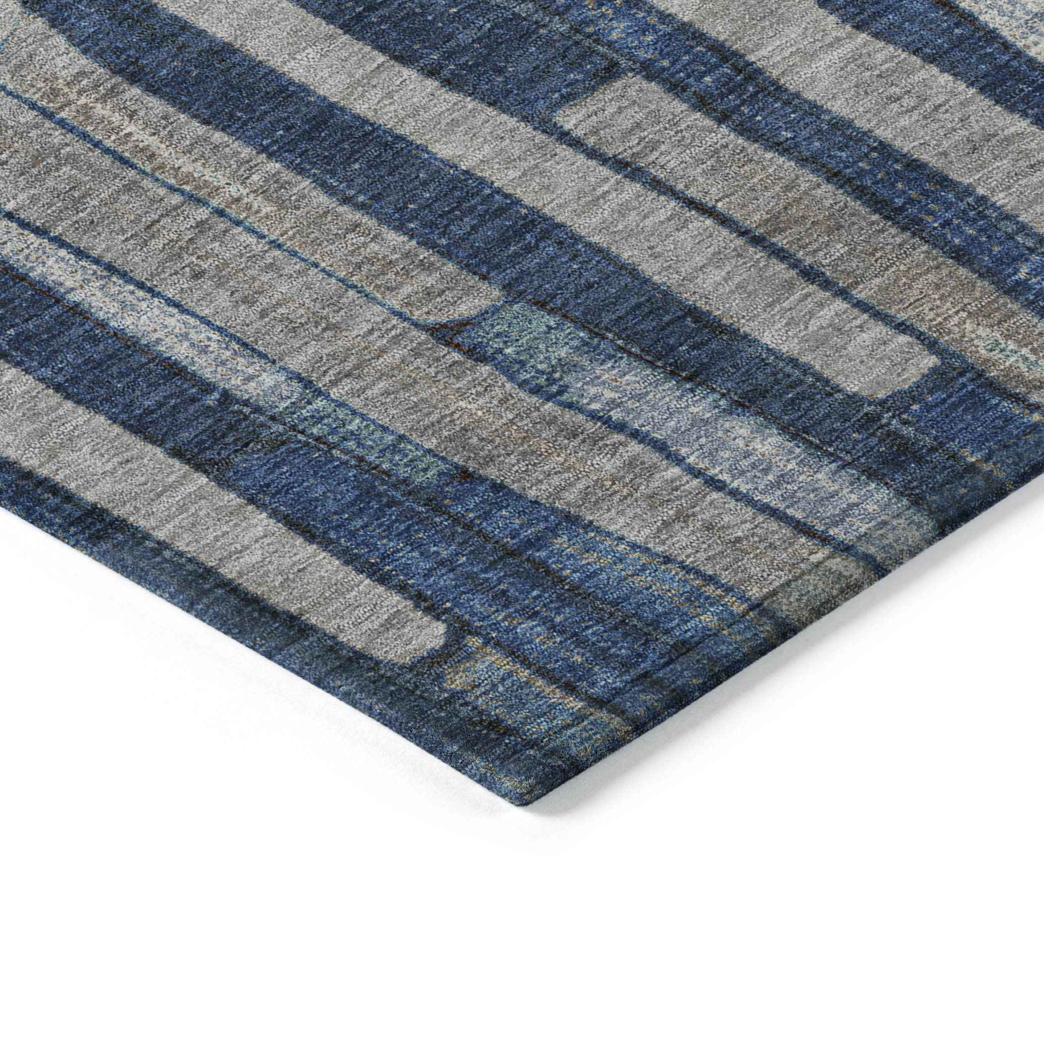 8' X 10' Navy Blue And Denim Blue Striped Washable Indoor Outdoor Area Rug