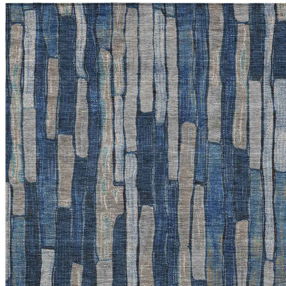 8' X 10' Navy Blue And Denim Blue Striped Washable Indoor Outdoor Area Rug