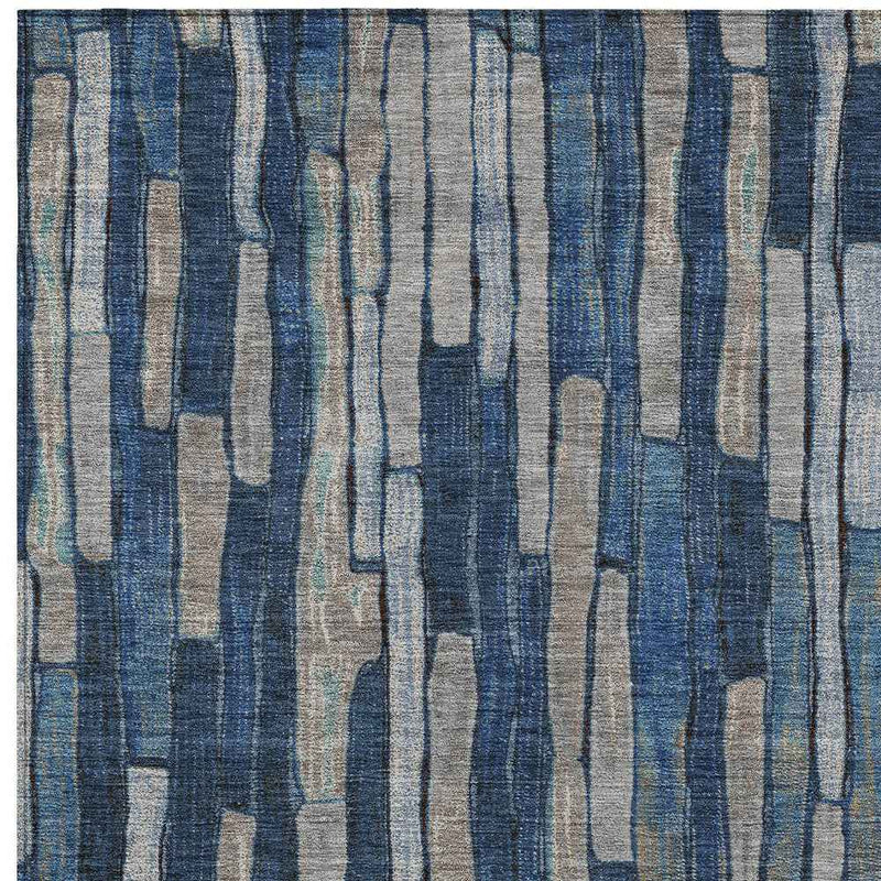 8' X 10' Navy Blue And Denim Blue Striped Washable Indoor Outdoor Area Rug