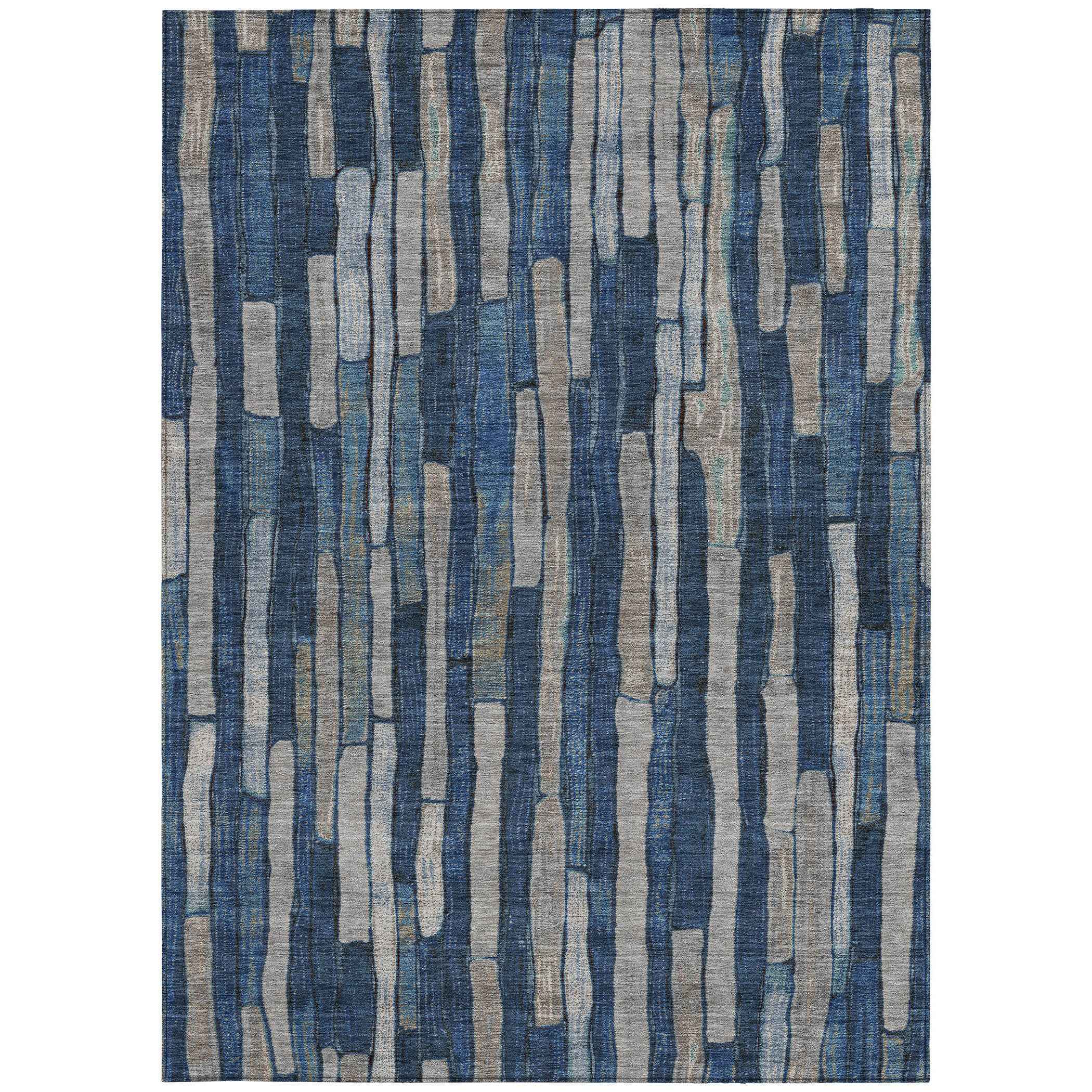 8' X 10' Navy Blue And Denim Blue Striped Washable Indoor Outdoor Area Rug