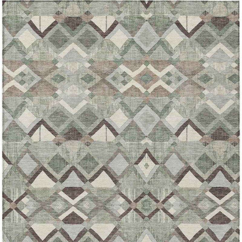 3' X 5' Sage And Off White Geometric Washable Indoor Outdoor Area Rug