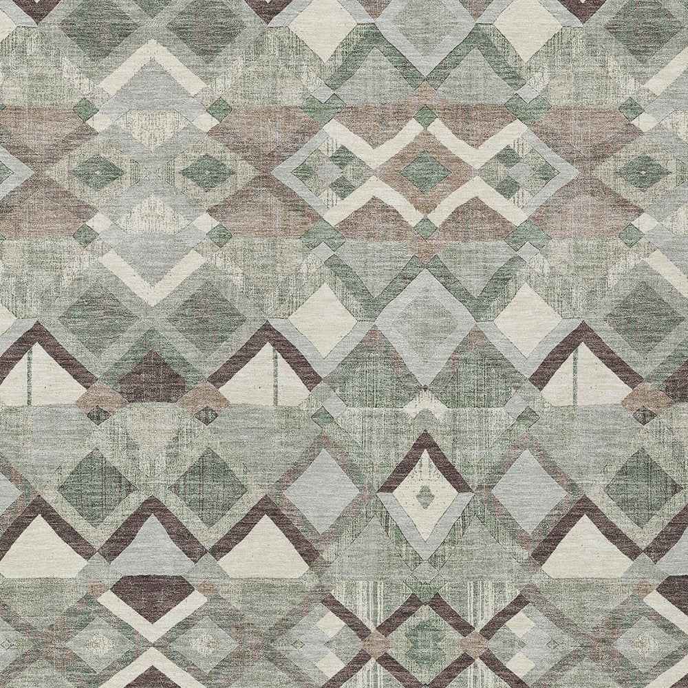 3' X 5' Sage And Off White Geometric Washable Indoor Outdoor Area Rug