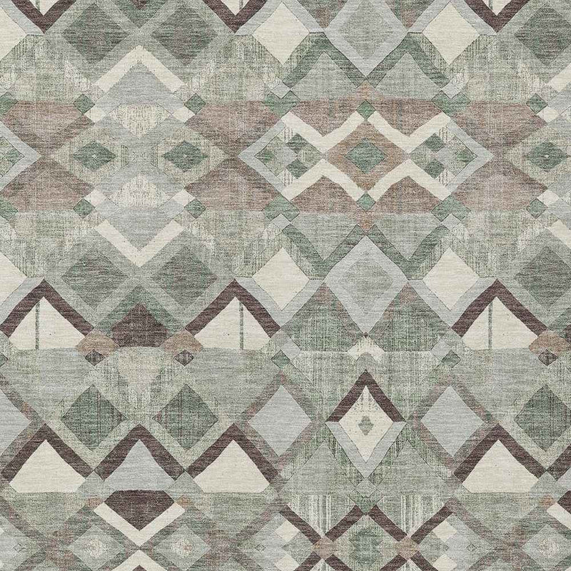 9' X 12' Sage And Off White Geometric Washable Indoor Outdoor Area Rug