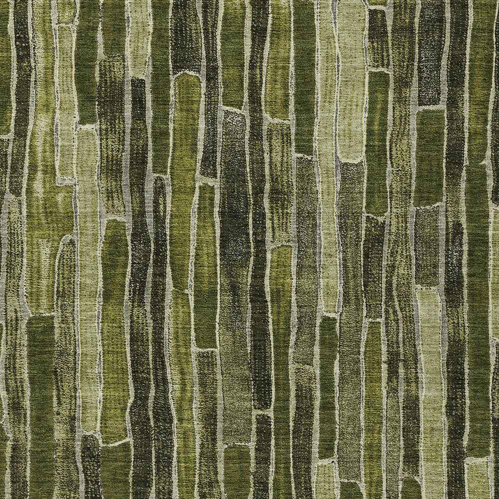 5' X 8' Olive Green And Dark Olive Green Striped Washable Indoor Outdoor Area Rug
