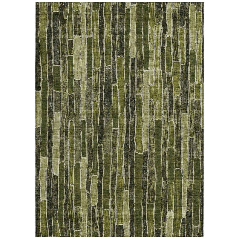 5' X 8' Olive Green And Dark Olive Green Striped Washable Indoor Outdoor Area Rug