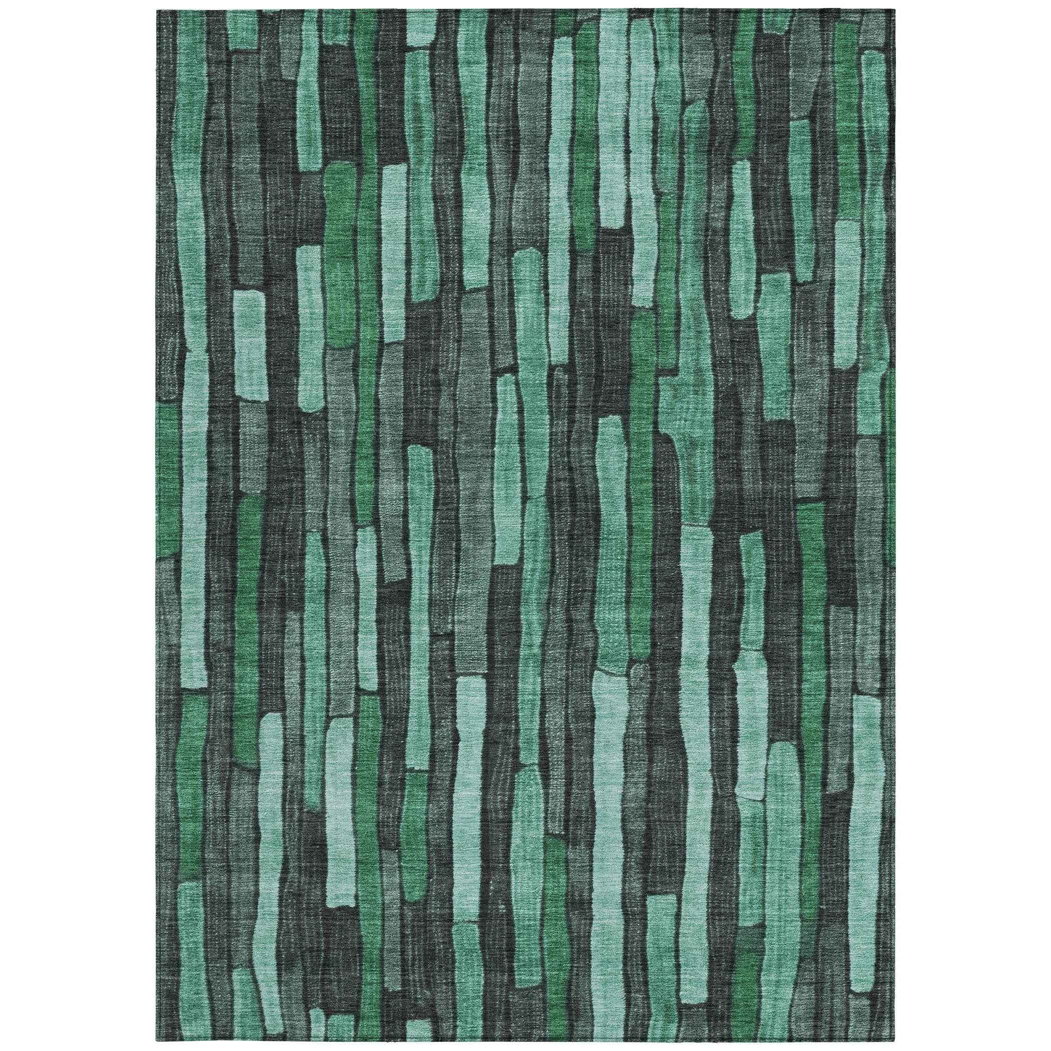 3' X 5' Sage Teal Blue And Emerald Striped Washable Indoor Outdoor Area Rug