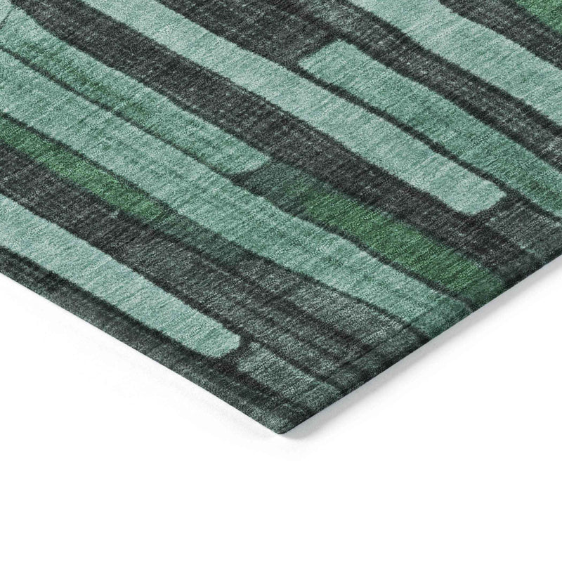3' X 5' Sage Teal Blue And Emerald Striped Washable Indoor Outdoor Area Rug