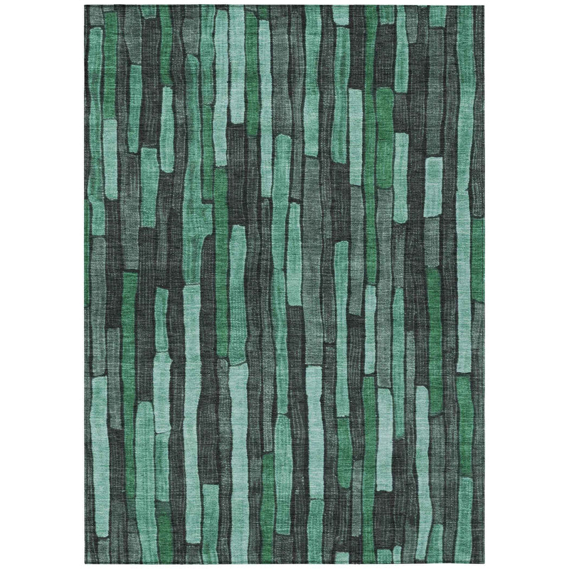 3' X 5' Sage Teal Blue And Emerald Striped Washable Indoor Outdoor Area Rug