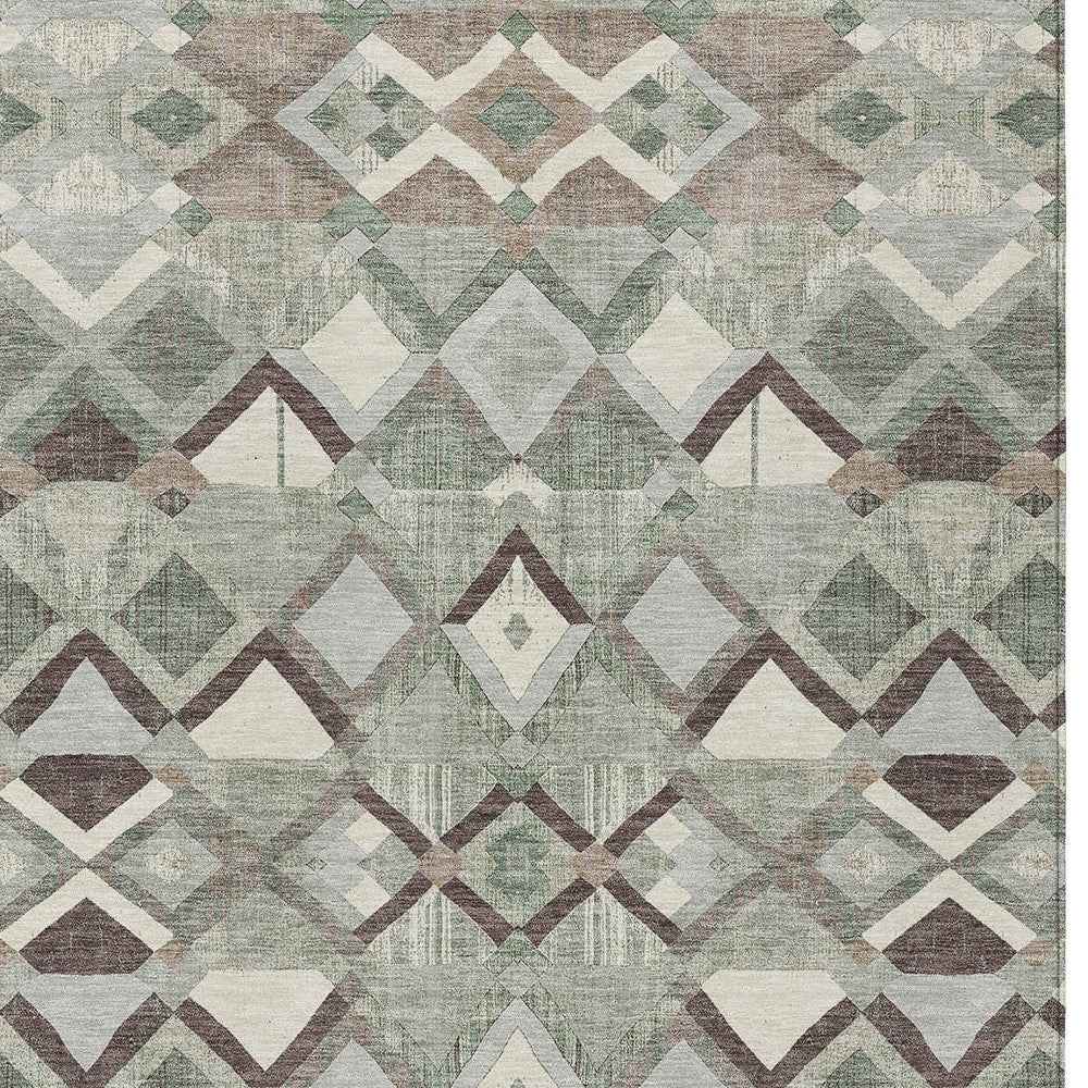 5' X 8' Sage And Off White Geometric Washable Indoor Outdoor Area Rug