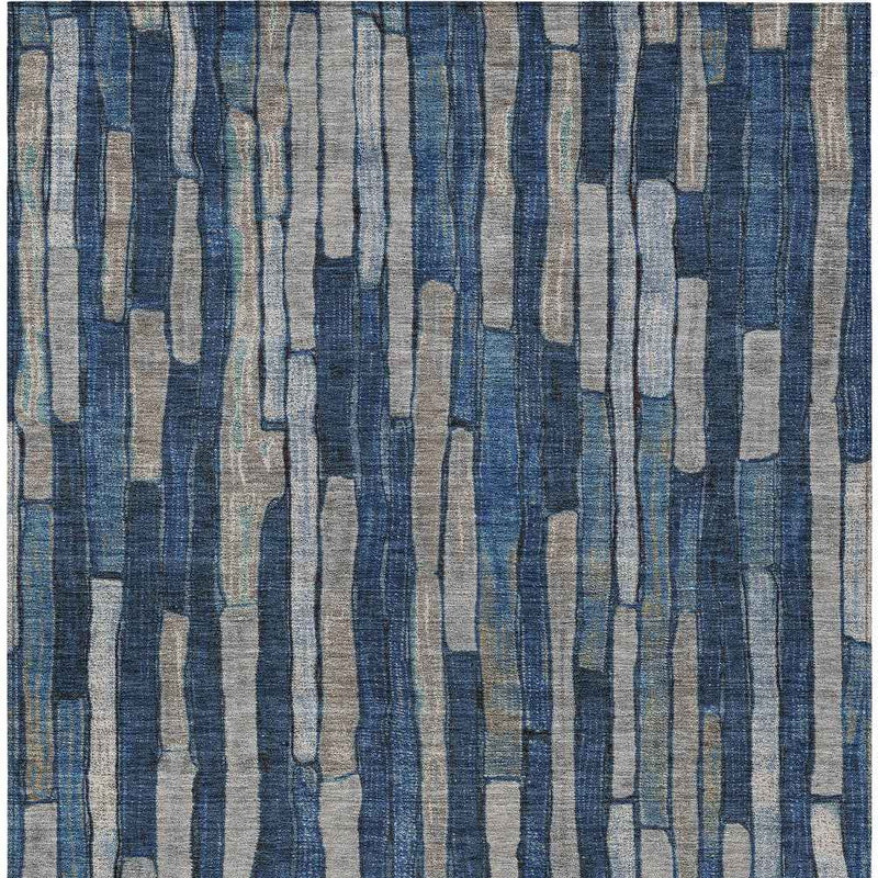 3' X 5' Navy Blue And Denim Blue Striped Washable Indoor Outdoor Area Rug
