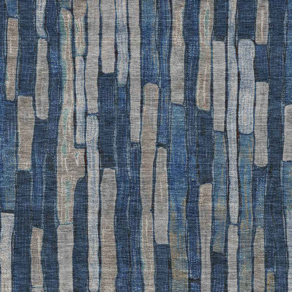 3' X 5' Navy Blue And Denim Blue Striped Washable Indoor Outdoor Area Rug