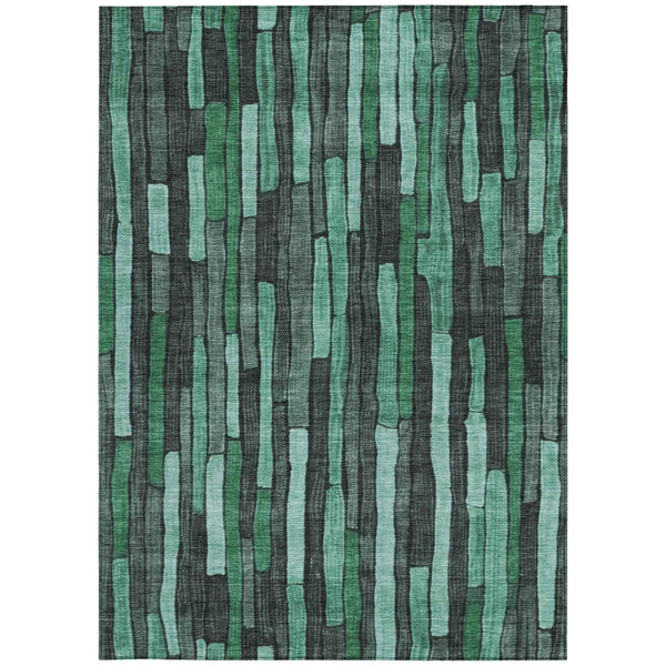 10' X 14' Sage Teal Blue And Emerald Striped Washable Indoor Outdoor Area Rug