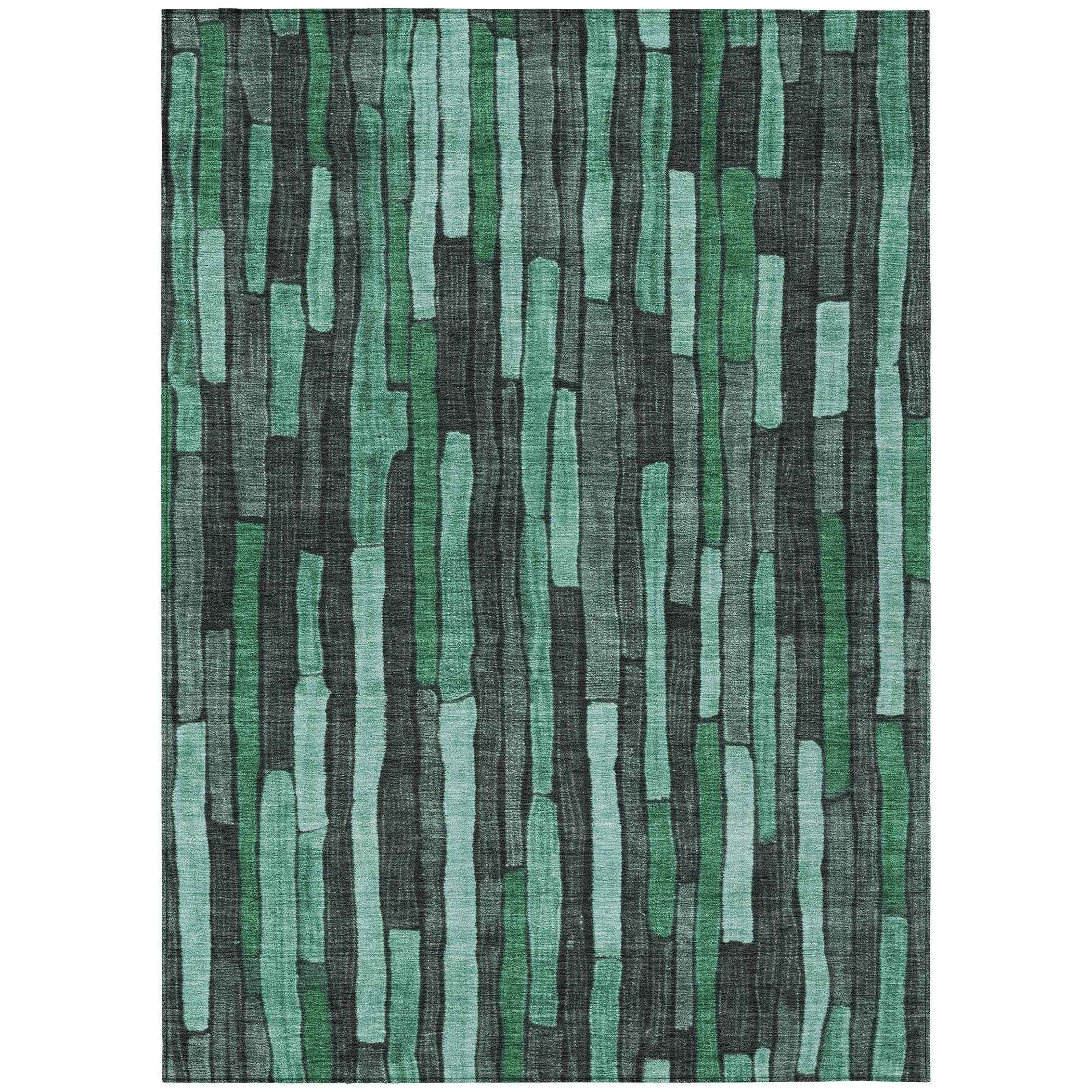 10' X 14' Sage Teal Blue And Emerald Striped Washable Indoor Outdoor Area Rug