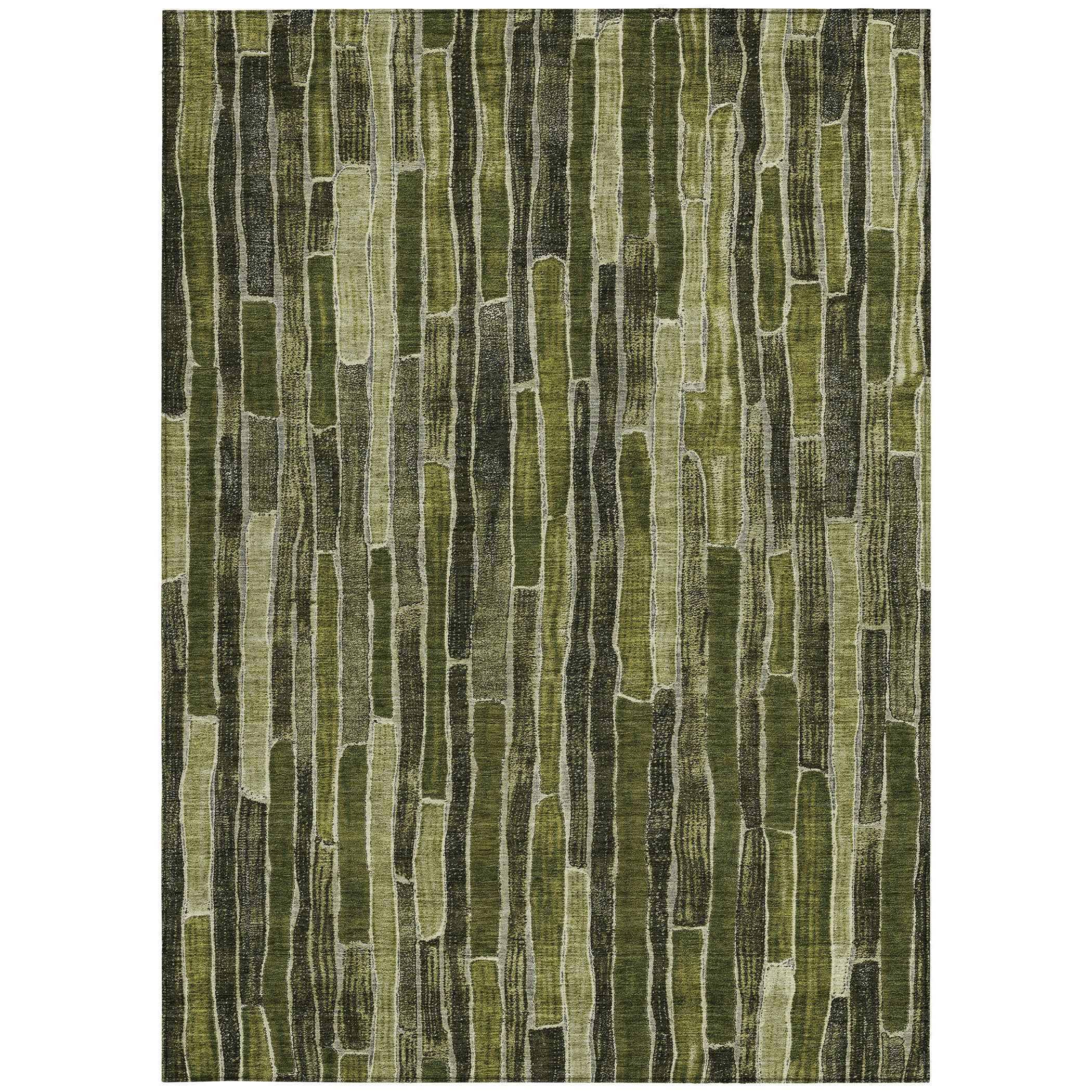 10' X 14' Olive Green And Dark Olive Green Striped Washable Indoor Outdoor Area Rug