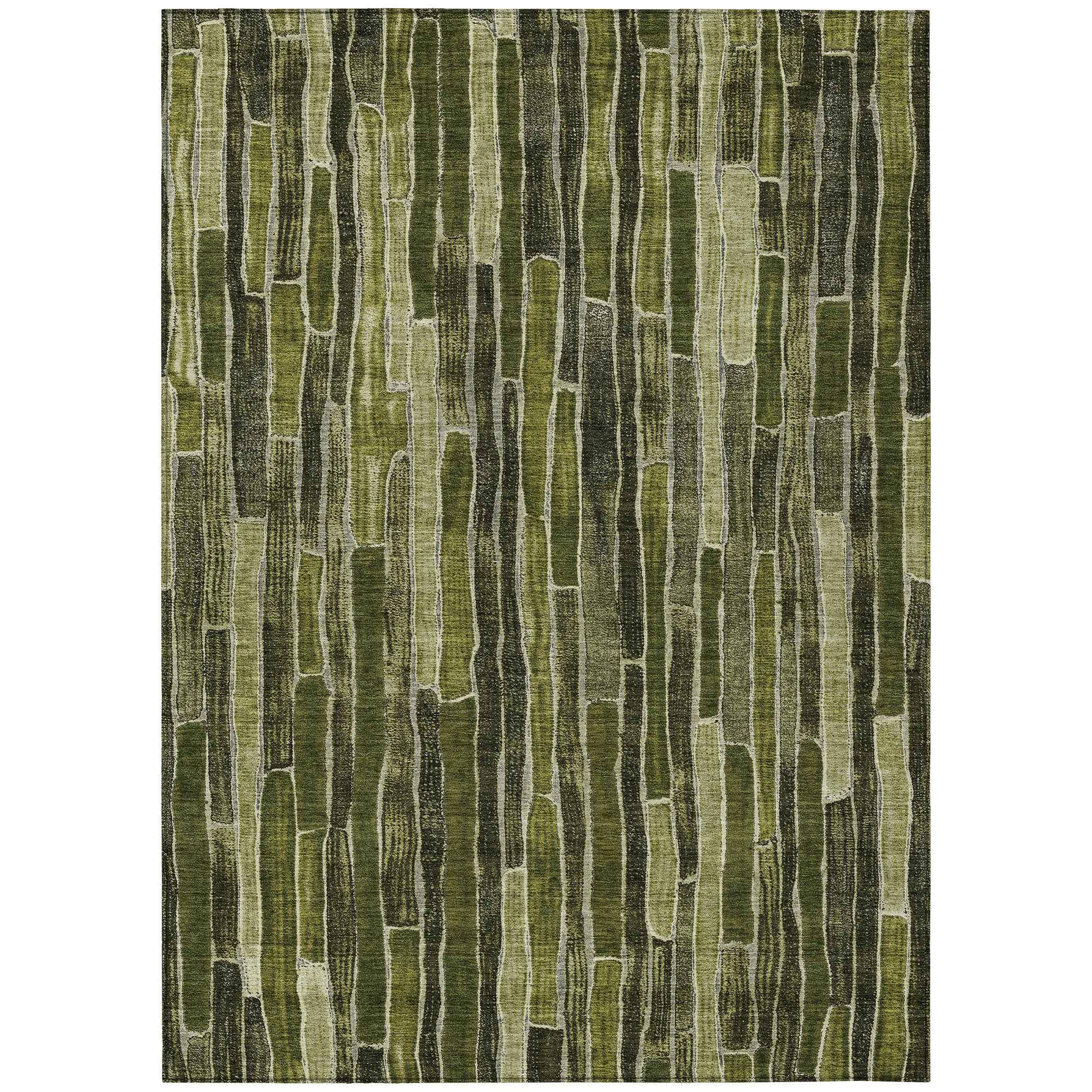 10' X 14' Olive Green And Dark Olive Green Striped Washable Indoor Outdoor Area Rug
